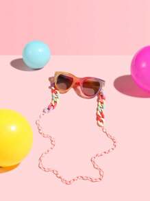 1pc Girls 8-14Y Acrylic Casual Street Style Eyeglasses With 1pc Colorful Circle Charm Glasses Chain, Fashionable Look For Spring And Holiday Vibe - Multicolor - View 4