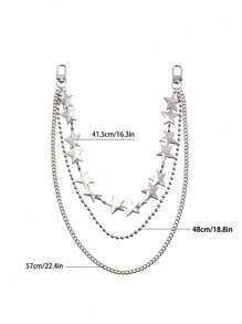 1pc Stylish Punk Five-Pointed Star Pendant Waist Chain, Multi-Layer Chain Alloy Pants Chain, Versatile Accessory For Teenagers And Jeans - Silver - View 9