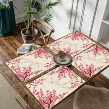 4/6pcs, Insulated, Table Placemats, Peach Blossoms, Cherry Blossom Pattern Printing, Furniture And Restaurant Decoration, Table Placemats, The Size Is 12 * 18 Inches/30 * 45cm, Machine Washable Polyester, Easy To Clean, Suitable For Family Gatherings, Indoor And Kitchen, Very Suitable For Catering - Multicolor - View 8