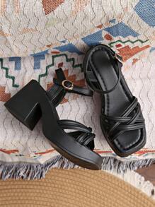 Thick Heel Sandals, New Summer Fashion Casual Comfortable Waterproof Platform Cross Wedge High Heels, Versatile Luxurious Niche Elegant Stiletto Dress Sandals, Suitable For Wedding, Party, Beach, Office, Home