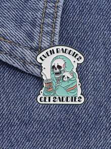 1PC Skeleton Enamel EVEN BADDIES GET SADDIES Pin Badges On Backpack Gothic Style Brooches Punk Lapel Pin Accessories Gifts - Multicolor - View 4