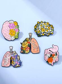 1pc Creative & Delicate Human Organ Design Enamel Brooch Set - Heart, Ribs, Intestine, Blood Vessel, Kidney, Chest, Flipping Neck Pin, Funny Cartoon Science Jewelry Gift For Friends - Multicolor - View 2
