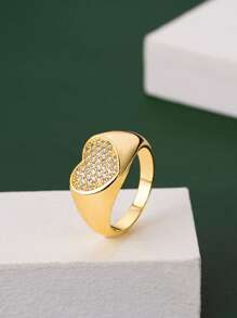 1 st. Elegante goudkleurige kubieke zirkonia hartring, sieradencadeau geschikt voor Moederdag, feestdagen, feesten, aanzoeken