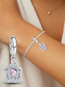 1PC 925 Prata Esterlina Coroa Com Pingente De Diamantes Adequado Para Pulseiras DIY Jóias Femininas