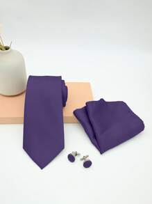 1 套男士 8 厘米纯色提花领带、口袋巾、袖扣 3 件套、正装颈部配饰套装 - 彩色 - 查看 14