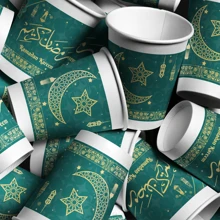 9 Oz Eid Celebration Disposable Paper Cups With Crescent And Star Pattern, Perfect Family Party Supplies For Celebrating Eid And Ramadan, Thick Cups For Water, Juice, Espresso, Candy, Hot/Cold Drinks, Eid Decorations, Eid Gifts, Eid Al-Fitr Distribution,(Green) - Multicolor - View 7