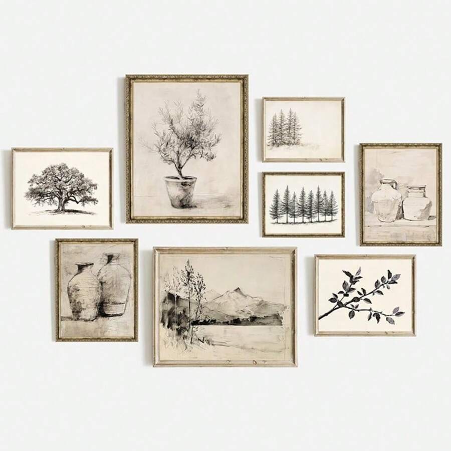 1 Stück antike Olivenbaum-Vase, botanische Vintage-Poster Leinwand Wandkunst für Wohnzimmer Heimdekoration ohne Rahmen