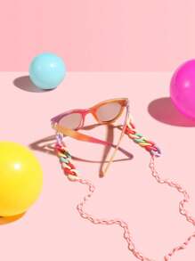 1pc Girls 8-14Y Acrylic Casual Street Style Eyeglasses With 1pc Colorful Circle Charm Glasses Chain, Fashionable Look For Spring And Holiday Vibe - Multicolor - View 6