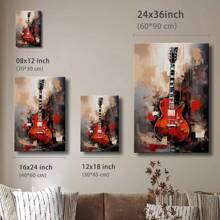 1pc Music Wall Art Framed Wall Art, Wrapped Canvas Poster Vintage Prints, Abstract Painting Red Guitar, Perfect Gift Decor, Wall Art For Living Room Bedroom Office, Hanging Hardware Included - Framed, Vertical