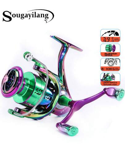 SOUGAYILANG 1Pc 4.7:1/5.0:1 Gear Ratio Multi-Color Spinning Fishing Reel 1000-5000 Series CNC Aluminum Spool Left/Right Inter-Changeable Double Handle For Saltwater Fishing Tackle