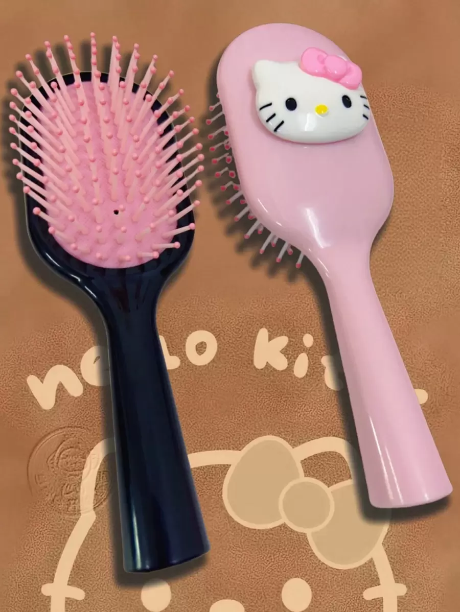 女孩顺发梳、可爱粉色和黑色便携式个人护理气囊梳、卡通按摩头皮梳、干湿两用、婚礼新娘礼物、造型沙龙梳、母亲节礼物 - 彩色 - 查看 1