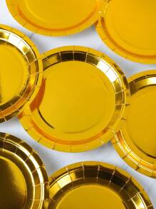 Platos desechables de papel dorado de 7/9 pulgadas, platos desechables dorados, suministros para fiestas, fiestas desechables, fiesta de cumpleaños, fiesta de regalos, suministros de decoración para celebraciones - Dorado - Ver 5