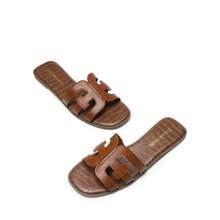 Women Brown Slides Slide Sandals Slip-On Open Toe Flat Sandals Fashion Classic Summer Chic VacationBeach Slippers - 棕色 - 查看 6