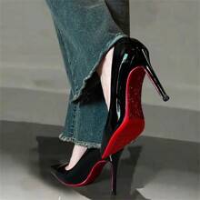 Scarpe col tacco alto scarpe da cannone da letto donna tacco fine 2025 primavera e autunno nuovo nero fondo rosso 10 cm grandi dimensioni scarpe singole a punta
