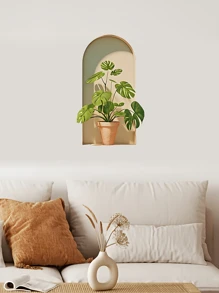 1-3 件 3D 盆栽植物墙贴，PVC 防水自粘贴纸，装饰艺术风格绿色植物自粘贴花，哑光塑料花卉壁画，带花卉主题，适用于家居装饰、办公室装饰、客厅装饰、卧室装饰、书房装饰、墙壁装饰贴花