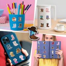 55pcs Cowgirl Cowboy Boots Flower Stickers - Vinyl Western Boots Floral Stickers For Cup, Diaries, Laptops, Luggage, Bumpers, Cell Phones, Scrapbooks, Scooters, Helmets, Car Cartoon Stickers And Decals