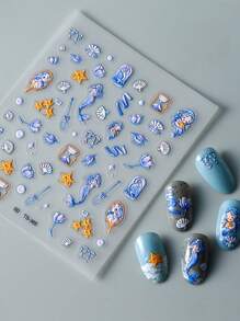 1 Pc Mermaid Shell 5D Embossed Nails Art Stickers DIY Adhesive Sliders Nail Polish Manicure Sticker Decals - Multicolor - View 3