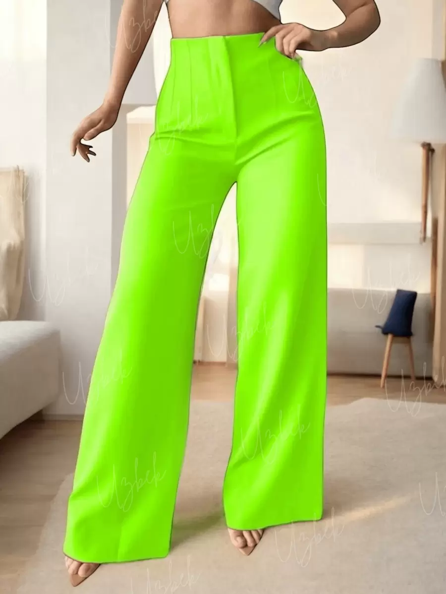Bell-Bottom Pleated Trousers. - Lime Green - View 1