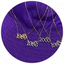 1pc Stainless Steel Year Engraved Necklace, Commemorative Unique Date, Birthday Crown Pendant Necklace, Birthday Gift, Elegant Minimalist Numeric Choker Collar Pendant Necklace