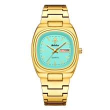 YaLaLuSi 品牌 1 件男士时尚商务石英表双日历显示金表多色选择适合日常休闲派对装饰佩戴送礼的最佳选择 - 金色 - 查看 11