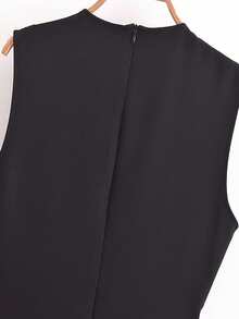 女士黑色长连衣裙，适合办公室穿着，春季无袖中长连衣裙，配有腰带和纽扣，以及女士吊带连衣裙，优雅夏季 - 黑色 - 查看 7