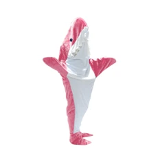 Cartoon Shark Slouchy Sleeping Bag Jumpsuit Pajamas Flannel Animal Home Blanket Jumpsuit Hooded Loose Fitting Nightgown