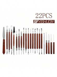 30 件陶艺雕刻工具套装，包括粘土针、花边刀、红木粘土雕刻工具（用于陶瓷、雕塑）