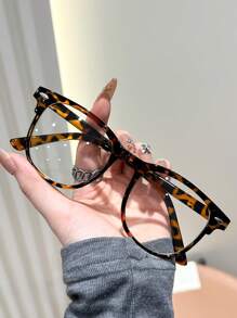 1pc Plastic Multicolor Geometric Full Frame Teenagers Clear Glasses For Holiday Gift Reading Suitable For All Face Shapes Fashion Accessories - Brown - View 2