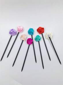 8pcs Flower Print Elegant Wooden Hair Clip, Versatile Rose Decor Hair Accessories For Women, Fashion & Simple, Suitable For Parties, Holidays, Gifts