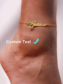 Custom Birthstone Name Anklet, Personalized Name Ankle Bracelet With Birthstone, Summer Beach Leg Chain Stainless Steel Customized Jewery For Women, Perfect Gifts For Birthday, Wedding, Anniversary, Vacation, Party