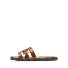 Women Brown Slides Slide Sandals Slip-On Open Toe Flat Sandals Fashion Classic Summer Chic VacationBeach Slippers - 棕色 - 查看 3