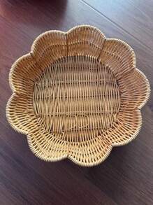 Set de 3 piezas/1 pieza de bandejas de estilo ratán trenzado a mano, cestas de frutas de ratán trenzado y platos para alimentos, bandejas para aperitivos, platos ovalados trenzados, platos para picnic al aire libre, vajilla reutilizable para el desayuno, bebidas, mesas de café, decoración del hogar de estilo rústico - Encaje redondo - Ver 5
