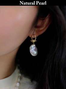 1 Pair Fashionable Baroque Pearl Earrings, Asymmetrical Natural White Pearl Earrings For Women, Daily Wear And Holiday Gift