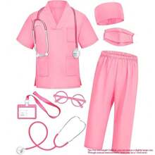 7 件套医生服装套装，手术服装扮，粉色/绿色（颜色随机） - 粉色 - 查看 8