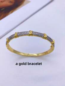 1 chiếc vòng tay bằng đồng mạ vàng 18K đính đá Zirconia, thiết kế sang trọng và tinh tế, phụ kiện đa năng cho trang phục thường ngày, tiệc tùng và làm quà tặng - X - Xem 10