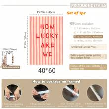 1 Stück gerahmtes dekoratives Leinwandbild, vintage, Wandkunst, Poster, "Wie glücklich sind wir", rosa-rote Streifen, ästhetische Heimdekoration, niedliches positives Zitat Geschenk, Mode, Wohnheimdekor, Mädchenzimmer, Zitate