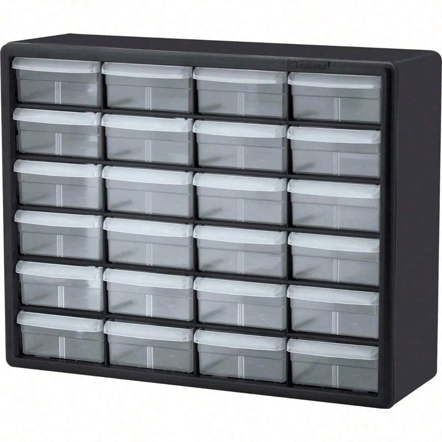 24 Drawer Plastic Parts Storage, Hardware And Craft Cabinet, Nuts And Bolts Organizer, 20-Inch W X 6-Inch D X 16-Inch H, Black
