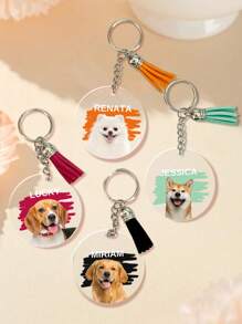 1/2Pcs Personalized Pet Photo Keychains Gift, Custom Picture Keychain With Tassels, Customized Name Key Chain, Customizable Acrylic Keyring, 4cm/1.57in, Red/Green/Orange/Black/Purple, Suitable For Party Gifts - Multicolor - View 6