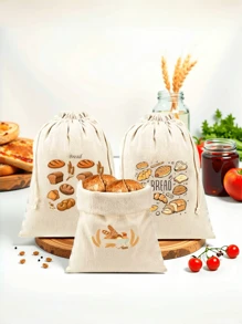 1Pc Bread Bags For Homemade Bread, Linen Bread Bag Storage, Reusable Sourdough Bread Bags Drawstring Bread Container For Toast, Loaf,Sandwich Fresh Longer - Multicolor - View 1