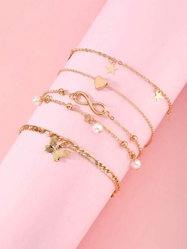 1 set minimalistische multi-element strand-stijl enkelband sieraden, geschikt voor tieners