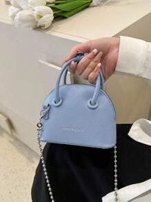Bolso cruzado pequeño con patrón en relieve con diseño de concha en miniatura, bolso de hombro con cierre de cremallera, bolso de mano versátil y elegante para mujer - Azul - Ver 8