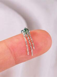 1 件 925 纯银天然绿玛瑙榄尖形平背软骨耳轮穿孔精美珠宝适合日常佩戴婚礼派对订婚周年纪念情人节 - 銀色 - 查看 21