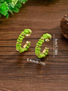 1對時尚優雅彩色巧克力豆不對稱石珠方珠圓珠多款塑膠DIY手工編織C型耳環，多款可選，適合女性在派對和晚會場合佩戴以搭配精美服飾，部分材質為貝殼碎片混塑膠，尺寸與顏色可能有所差異 - 波西米亞耳環 - 查看 5