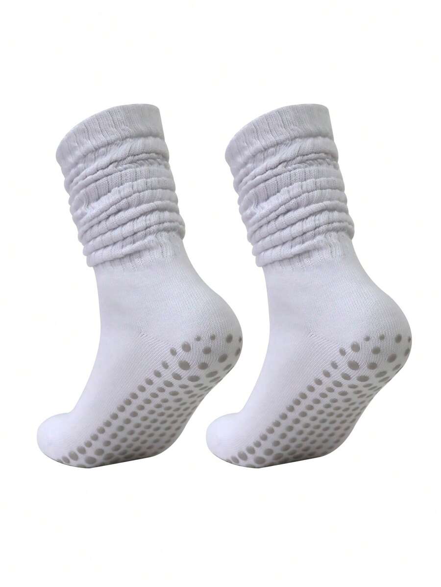 1 para damskich jednolitych kolorów uniwersalnych skarpet sportowych z silikonowym antypoślizgowym uchwytem, skarpetki do jogi, codzienne skarpetki rurki, na co dzień i do ćwiczeń