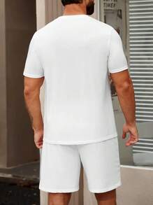 LHeurystic Men's Casual Sportswear Set - Comfy Polyester Blend T-Shirt & Shorts With Smile Print, Machine Washable