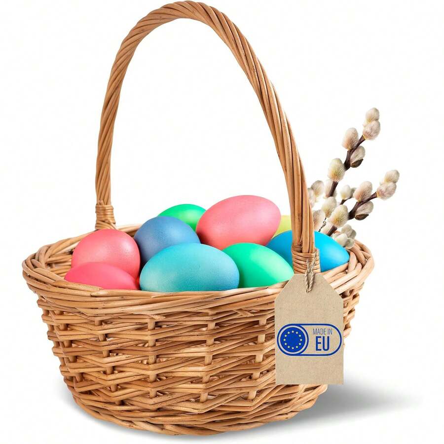 Cesta de Pascua de mimbre creativa para el hogar con asa para regalo, picnic, almacenamiento de plantas, decoración, tejida a mano