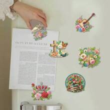 Bộ 6 nam châm tủ lạnh nghệ thuật kim cương, tranh kim cương loạt hoa trang trí DIY Bộ nam châm tranh kim cương, thích hợp cho đồ thủ công DIY, quà tặng, tủ lạnh, trang trí hộp thư - Nhiều màu - Xem 5