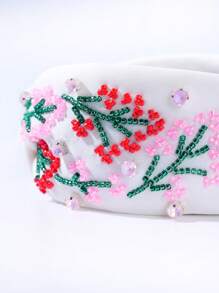 1pc Spring/Summer Floral Print Casual Rhinestone Decor Hair Hoop Headband