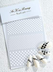 Chessboard Checkerboard Nail Art Sticker, Self-Adhesive 3D Nail Decor Patch, Full Coverage