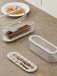 1pc Luxury Cutlery Storage Box, Made Of Plastic, Suitable For Storing Cutlery Such As Knives, Forks, Spoons, Chopsticks In Kitchen, Dust And Water Resistant Pad